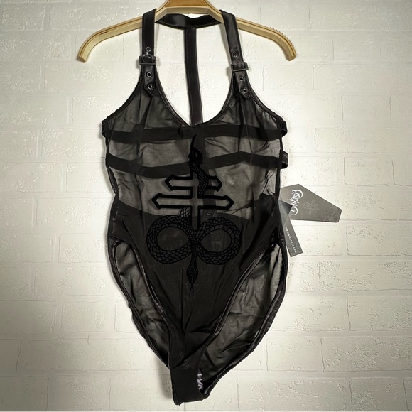 Killstar Other - Killstar snake black mesh goth‎ punk witchy sexy whimsygoth bodysuit size M NWT